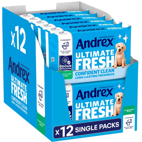 Andrex Andrex Ultimate Fresh Washlets, 12 Packs - Gentle, Biodegradable, Flushable Toil 1