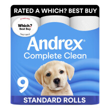 Andrex Complete Clean Toilet Roll - 9 Toilet Rolls, 3-Ply, Now Even Softer, FSC