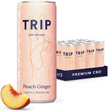 TRIP CBD Drink, Sparkling Peach Ginger Fizzy Drink, Low Calorie, Vegan (Pack of