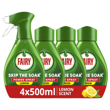 Fairy Skip the Soak Dish Spray Kit Lemon, Trigger + 4x500ml Refill. 100% Grease