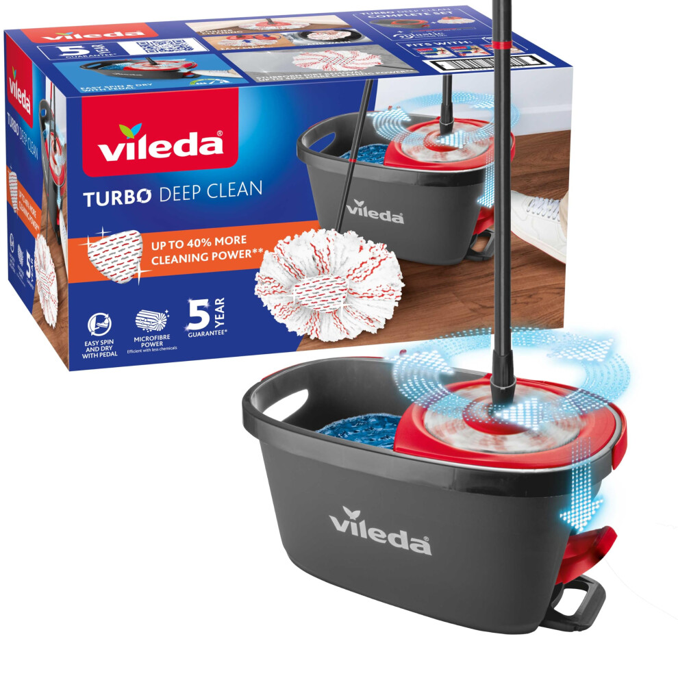 Vileda Turbo Deep Clean Spin Mop And Bucket Set With Foot Pedal Wringer