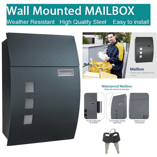 Wall Mounted Lockable Steel Letter Box 2 Keys UK