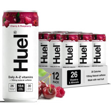 Huel Daily A-Z Vitamins Energy Drink, 12 x 330ml Cans, Cherry & Raspberry Sparkl