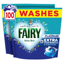 Fairy Non Bio Platinum Washing Liquid Pods, Voted No1 for Sensitive Skin, 100 Wa