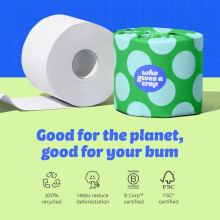Who Gives A Crap – 100% Recycled, Twice as Long, Toilet Roll, Box of 24 (3-Ply,