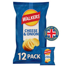 Walkers Cheese and Onion Vegetarian Multipack Crisps, Ideal for Lunch and Snacki