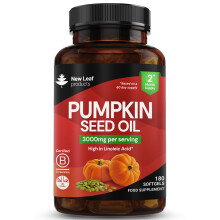 Pumpkin Seed Oil Capsules 3000mg - 100% Cold Pressed – 180 Softgels – 1500mg Lin