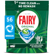Fairy Original Power Dishwasher Tablets Breeze, 56 Capsules, 1st Time Cleaning A