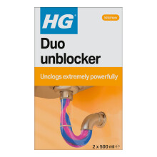 HG Duo Unblocker | Clears Blocked Kitchen & Bathroom Sinks & Drains | 2 x 500 ml