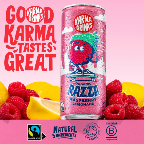 Karma Drinks Razza Raspberry Pink Lemonade - 24 x 250ml Cans - Natural Fizzy Sof 2