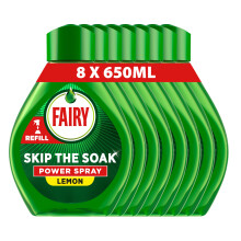 Fairy Skip the Soak Dish Power Spray Refills, Lemon, 8x650ml, Degreaser Spray fo
