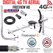 4G Outdoor TV Aerial Kit Freeview HD 10m Cable UK