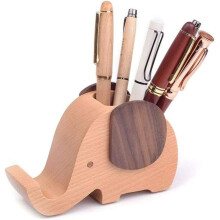 Stiftehalter aus Holz in Elefantenform, multifunktionaler Organizer mit Handyhalterung PZCC