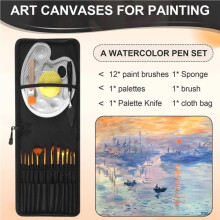 16-teiliges Pinselset in 12 Größen, mit Palettenmesser, Schwamm und Ölwanne für Acryl- und Aquarellfarben