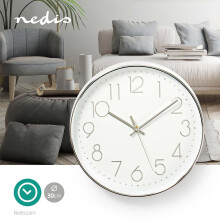 Horloge murale | Diamètre : 300 mm | Plastique | Argent / Blanc