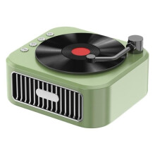 Retro Bluetooth 5.3-luidspreker in de stijl van een 18e-eeuwse grammofoon, 360 stereogeluid, groene vinylplaat