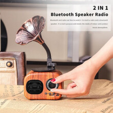 Retro bruine draagbare Bluetooth-luidspreker, mini draadloze draagbare luidspreker, grammofoon, TF-kaartondersteuning, FM-radio, vintage