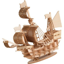1 Houten puzzelset voor kinderen, 3D-puzzelspeelgoed voor kinderen, mechanische puzzel, houten zeilbootmodel