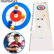 Tafelcurlingspel - PIMPIMSKY - Set van 8 blauwe en gele potten