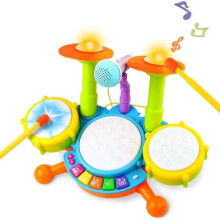 Speelgoedtrommel - DQIDIANZ - Muzikale trommel - Blauw - 4 leerstanden - Met verlichting en microfoon