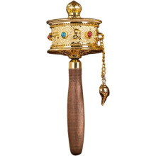 Tibetaans gebedswiel - Boeddha van de Waarheid - Draagbaar - Houten handvat - Diameter 5 cm - Lengte 30 cm