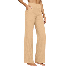 Modische Damen-Strandhose aus Baumwollleinen mit-Khaki XXXL