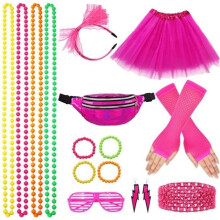 Kostuumaccessoire uit de jaren 80 voor dames, disco-outfit uit de jaren 80, neon feestkleding, fluorescerend rode tutu