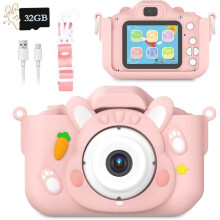 Kindercamera, digitale camera's voor kinderen, HD 1080P selfie-videocamera met 32GB geheugenkaart, camera cadeau voor kinderen