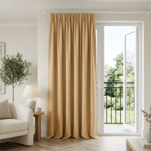 (66x84in (168x213cm), Beige-Single Panel) Pencil Pleat Thermal Insulated Blackout Curtains - Ready Made Light Blocking Livingroom Bedroom Drapes