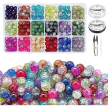 8mm 630pcs 18 Colors Crystal Beads for Jewelry Making with Scissors Elastic Thread Beading Needles