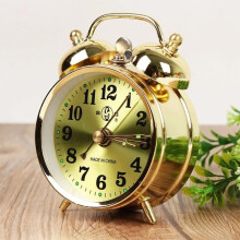 Goudkleurige retro mechanische wekker, vintage antieke klok, handopwindklok, metalen tafelklok met snooze-functie, goud