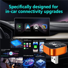 Upgrade 4-in-1 Wired to Wireless CarPlay Adapter with Screen Mirroring Ios CarPlay/Android Auto/Mirroring Orange