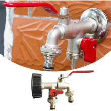 1/2" dubbele tuinkraan, kraan voor 1000L watertank, IBC-watertankadapter, regenwateropvangkraan, dubbele kraan