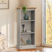 Corona Grey Wax Low Narrow Bookcase Wooden Pine Small