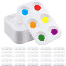 25 PCS Plastic Paint Palettes, 6 Rectangular White Tray Palettes for DIY and Art Painting Party Watercolor