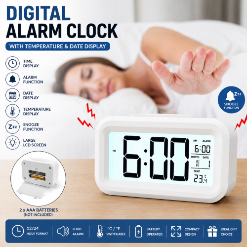 Smart LED Digital Bedside Alarm Clock with Snooze