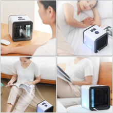 White Mini Air Cooler 171717cm Portable Desktop USB Air Conditioner with Ice Water Humidifier Silent Cooling Fan for Home Office Summer Use