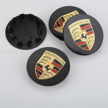 x Zwarte ABS 65mm wieldoppen met Porsche-embleem