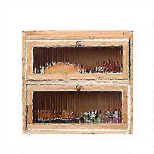 (Wood) z Wooden Bread Storage Container Bin 2 Layer Breadbox Holder Food Organizer