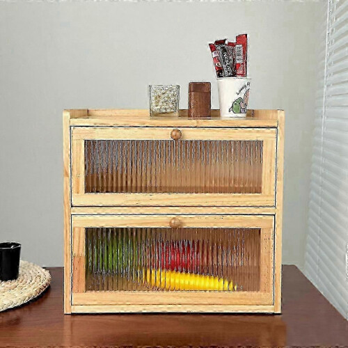 (Wood) z Wooden Bread Storage Container Bin 2 Layer Breadbox Holder Food Organizer 1