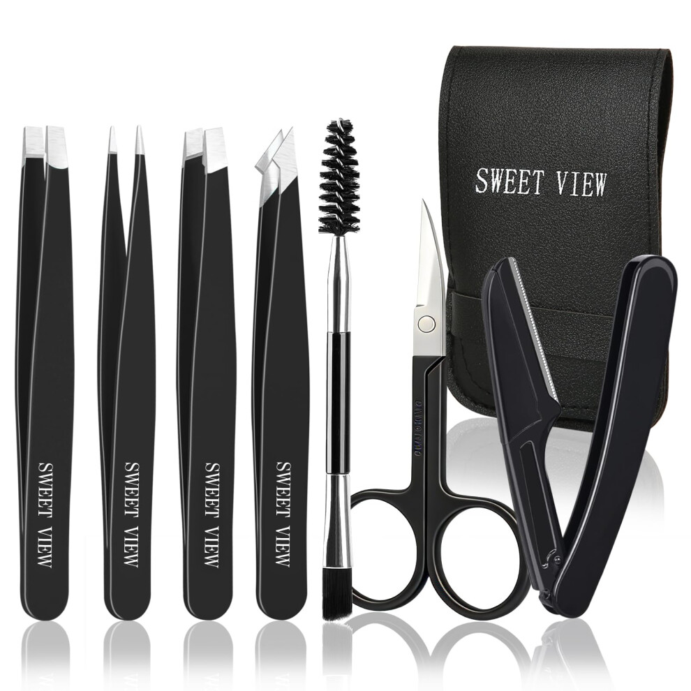 Sweet View 7Pcs Eyebrow Tweezers Kit For Women Precision Plucker With Brow Sciss