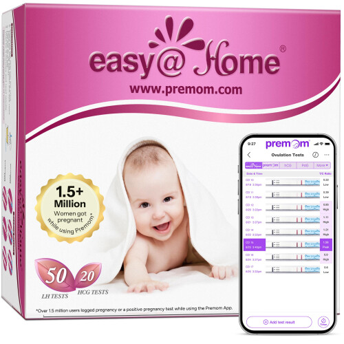 Easy@Home 50 Ovulation Test Strips and 20 Pregnancy Test Strips, Ovulation and P