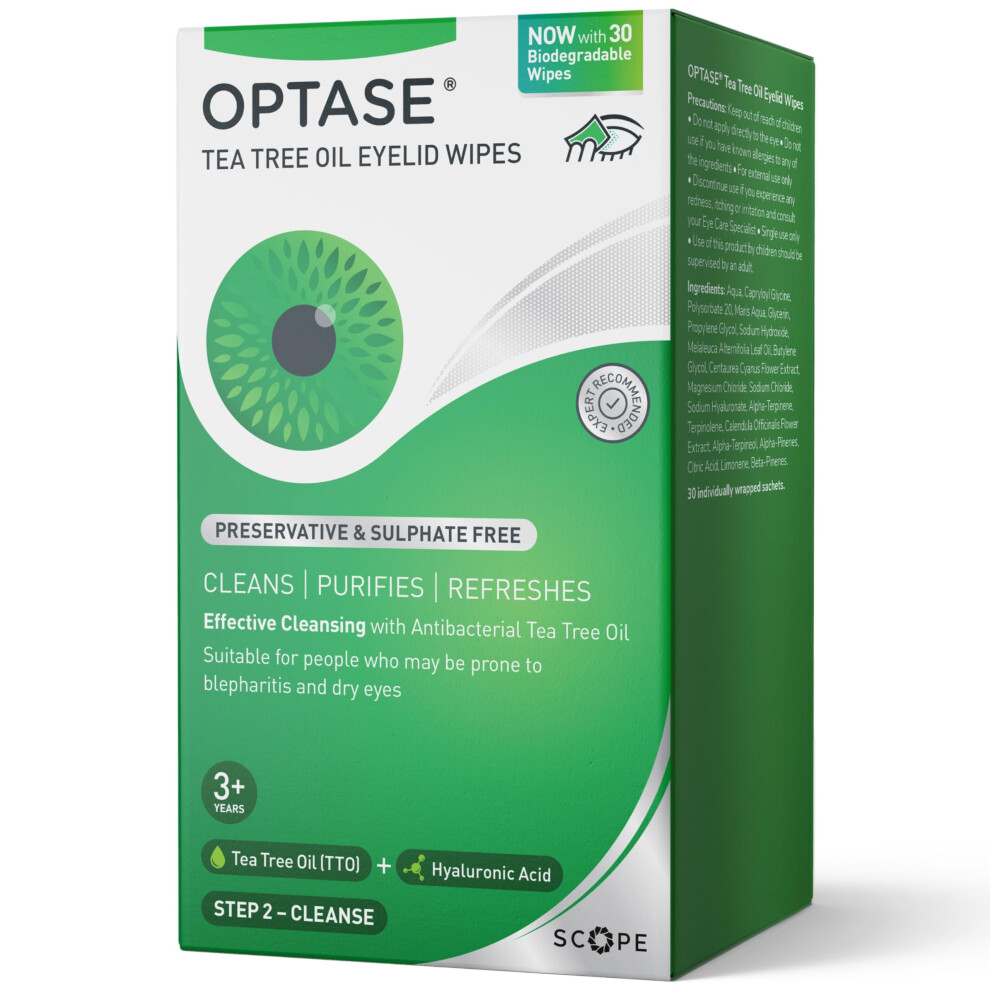 Optase Tea Tree Oil Eyelid Wipes – Cleanses, Purifies, And Refreshes Eyelids – P