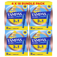 Tampax Pearl Compak Regular Tampons with Applicator x72, 3in1 Leak Protection, C