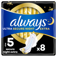 Always Ultra Secure Night Sanitary Pads With Wings Size 5 8pk