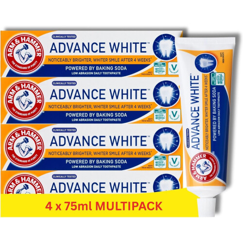 Arm & Hammer Advance White Toothpaste, Whiter Smile, 4 x 75ml Multipack