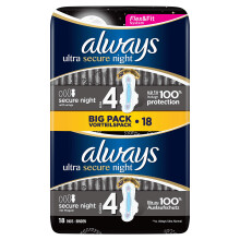 Always Ultra Secure Night Sanitary Pads (with Wings) Size 4 Pack of 18