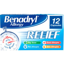 Benadryl Allergy Relief Capsules (1 x 12 Capsules), Antihistamine Tablets with A