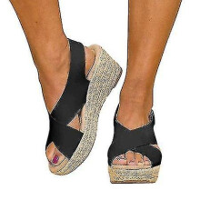 (EU41, black) Women's Platform Wedge Sandals Ankle Strap Summer Shoes