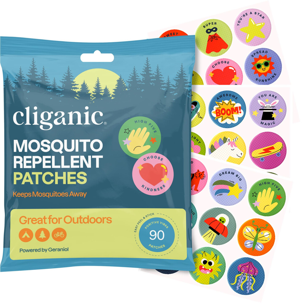 Cliganic Mosquito Repellent Stickers (90 Pack) - Positive Vibes Patches For Kids